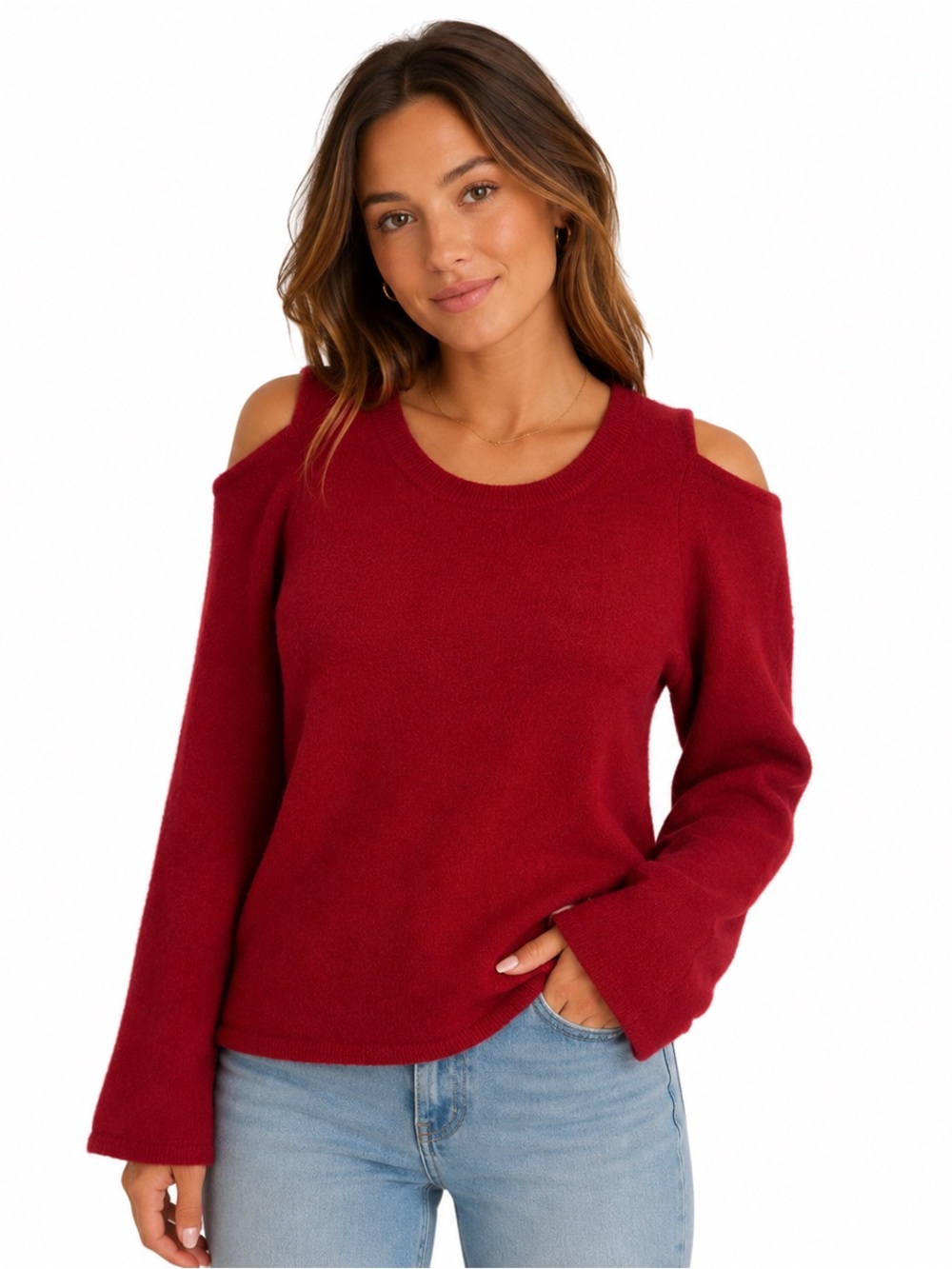 Peck & peck 100% Cashmere Red off shoulder sweater